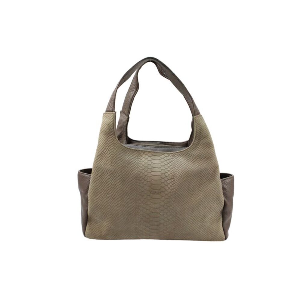Perlina Womens Leather Zip Up Shoulder Bag Gray
